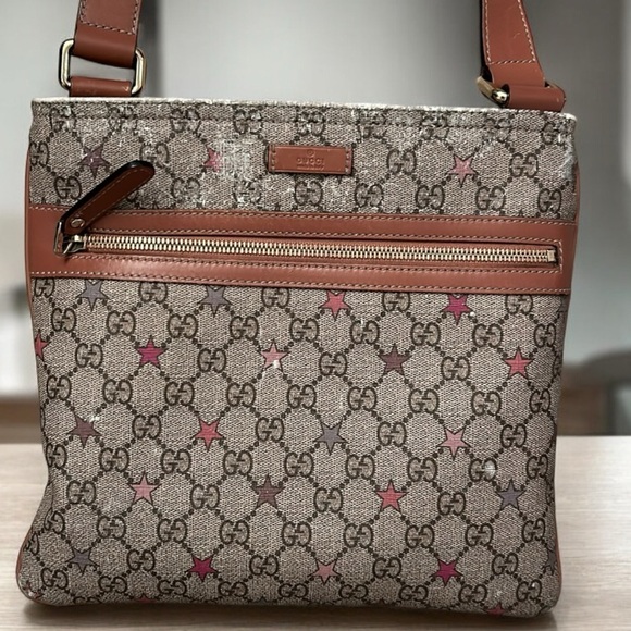 Authentic GUCCI Messenger Stars Monogram Coated Gg Supreme Canvas Crossbody Bag. - Picture 1 of 15